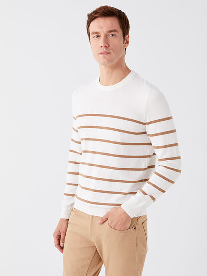 Crew Neck Long Sleeve Striped Men's Knitwear Sweater