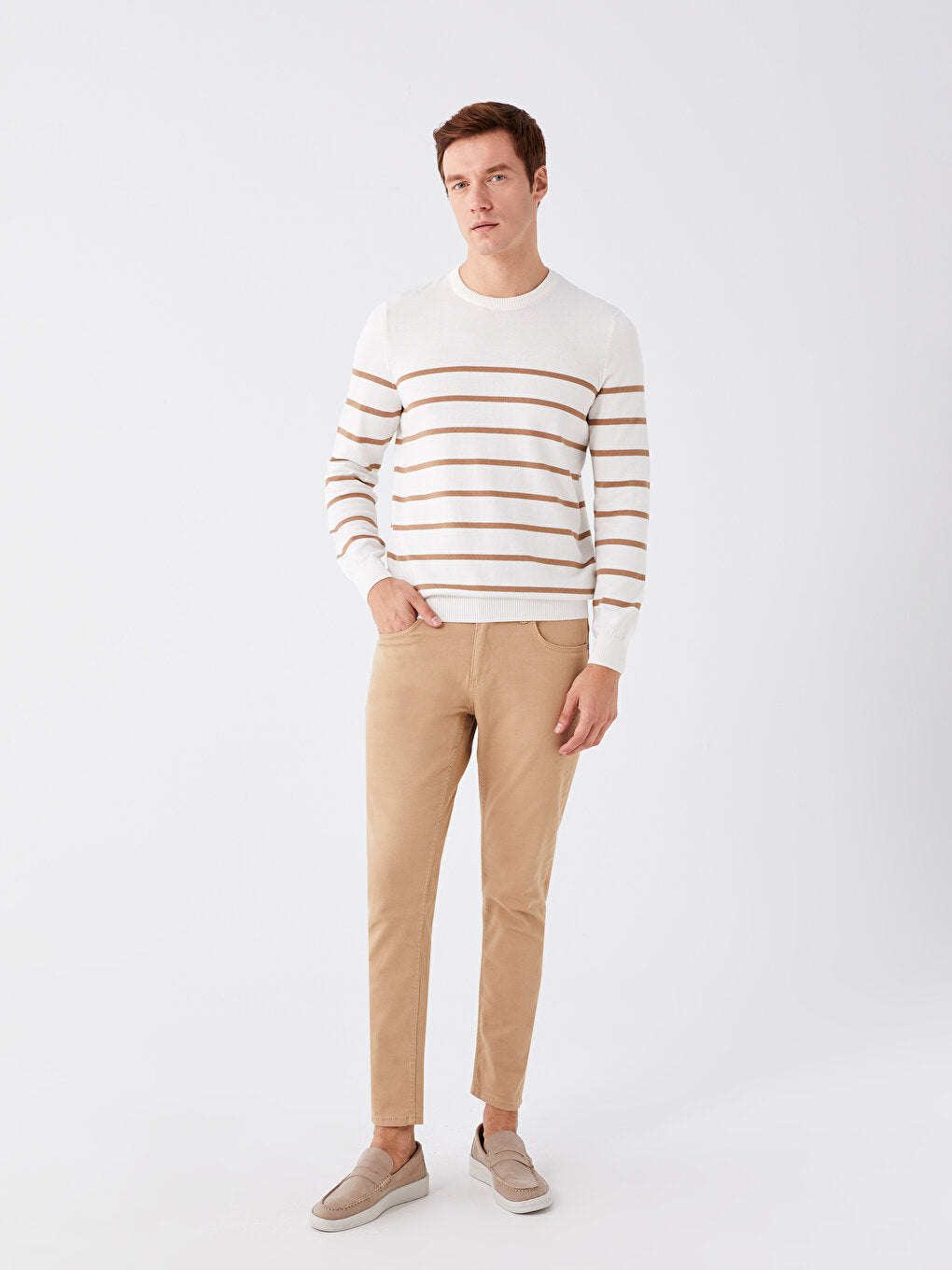 Crew Neck Long Sleeve Striped Men's Knitwear Sweater