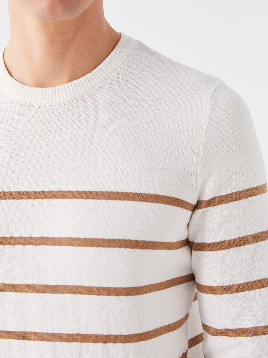 Crew Neck Long Sleeve Striped Men's Knitwear Sweater