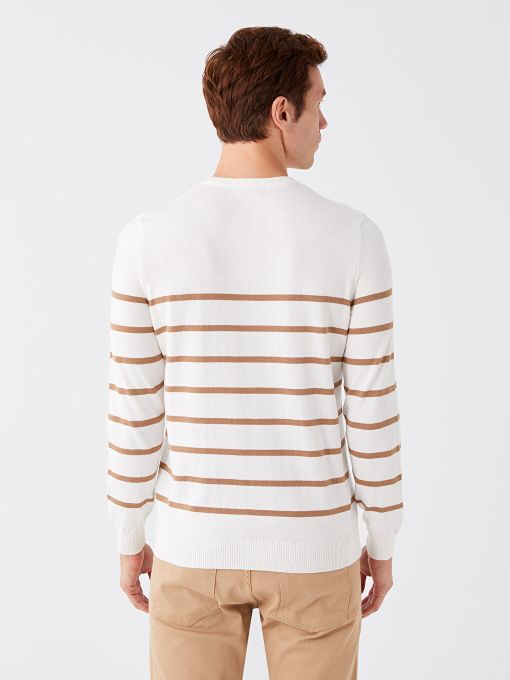 Crew Neck Long Sleeve Striped Men's Knitwear Sweater