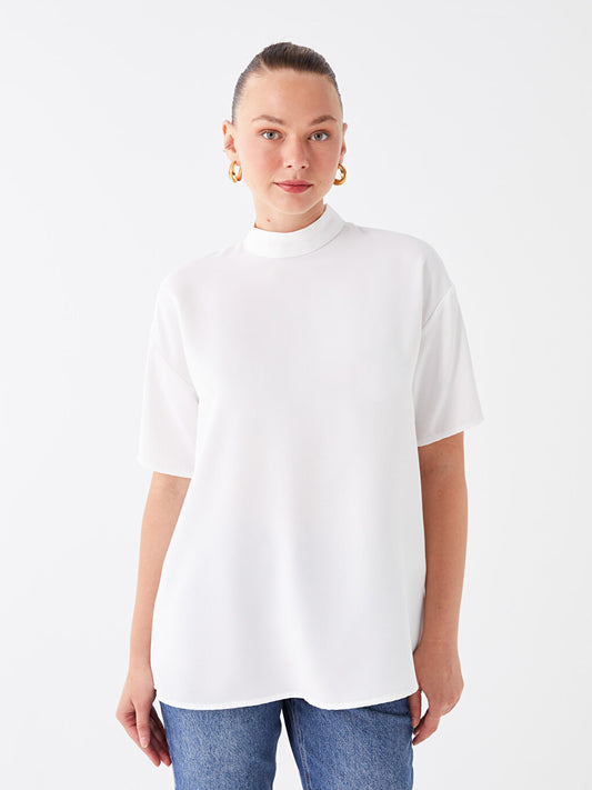 High Collar Plain Short Sleeve Women's Tunic