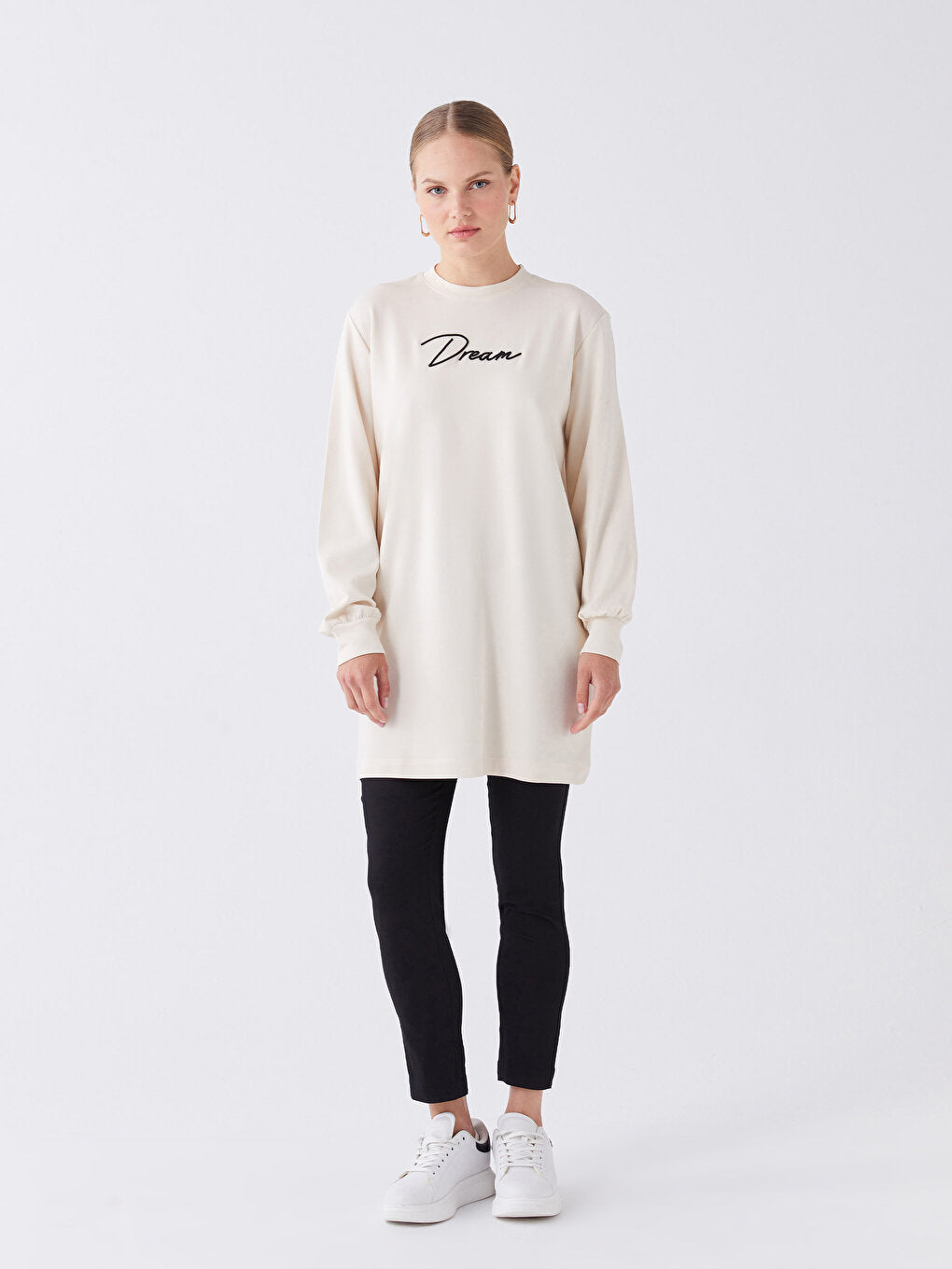 Crew Neck Printed Long Sleeve Women's Tunic