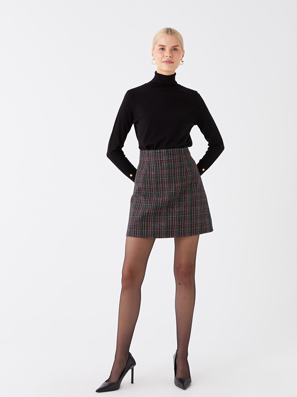 Patterned Women's Tweed Skirt with Zipper Waist