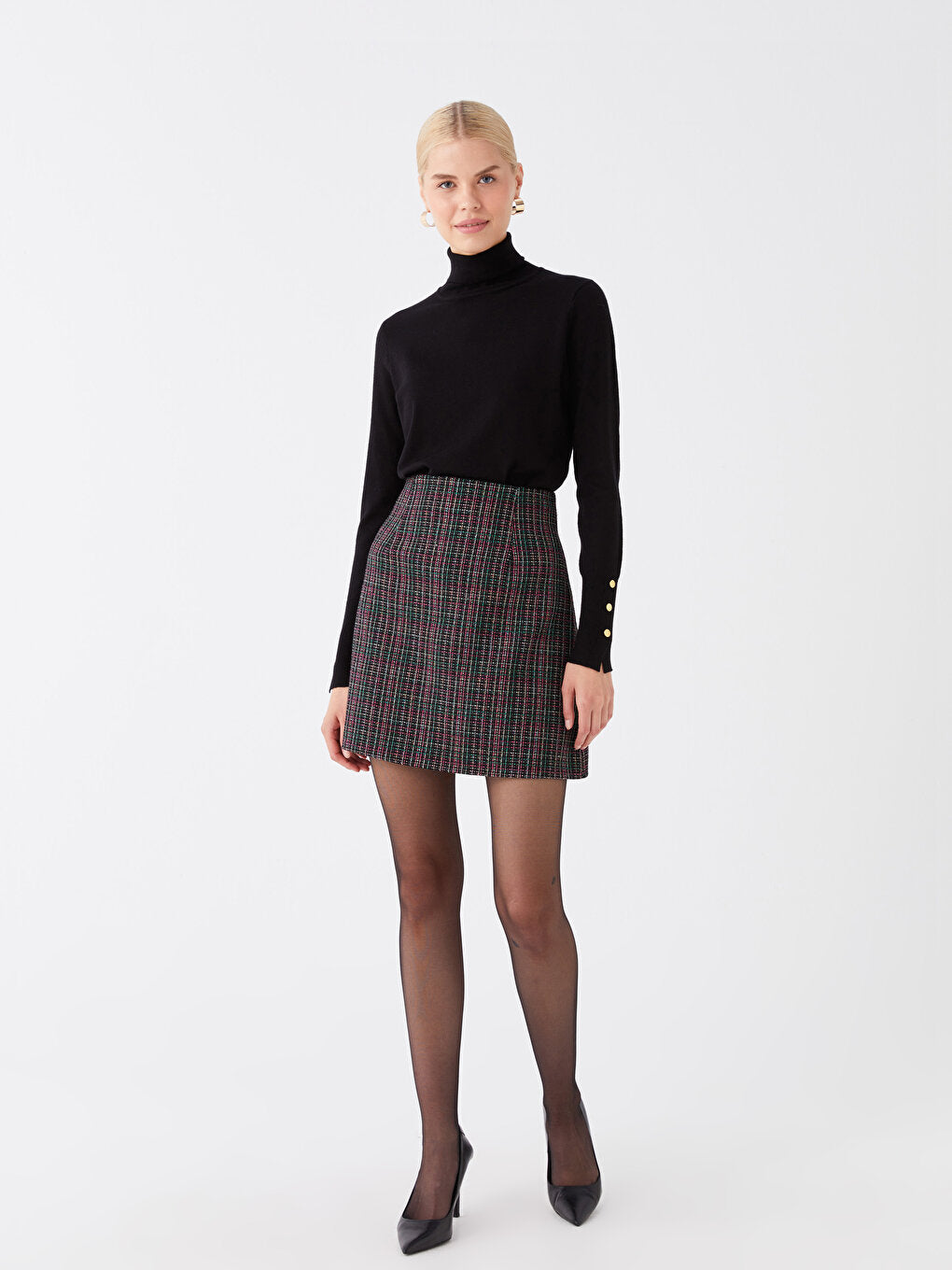 Patterned Women's Tweed Skirt with Zipper Waist