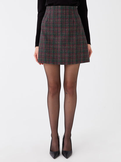 Patterned Women's Tweed Skirt with Zipper Waist