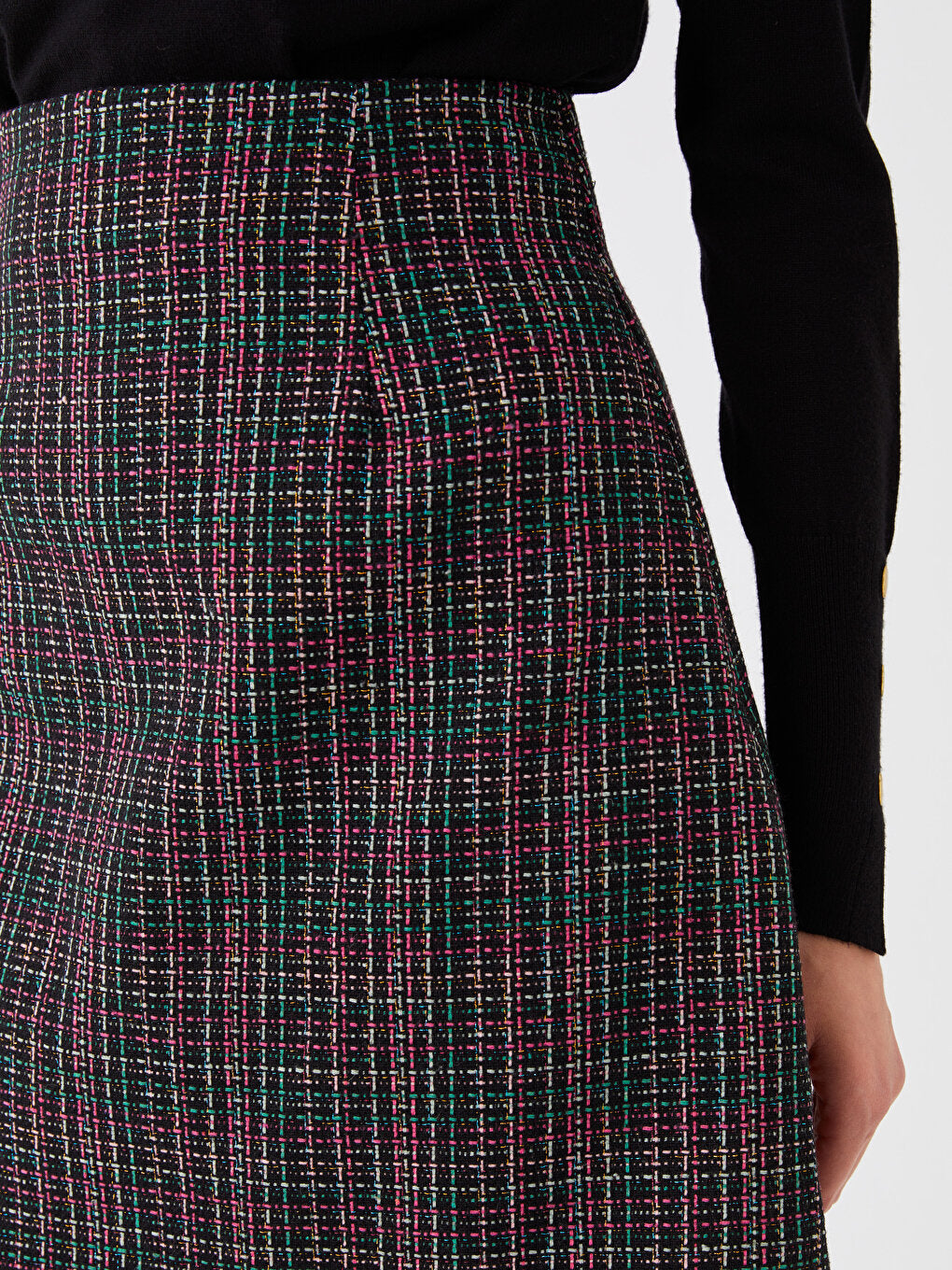 Patterned Women's Tweed Skirt with Zipper Waist