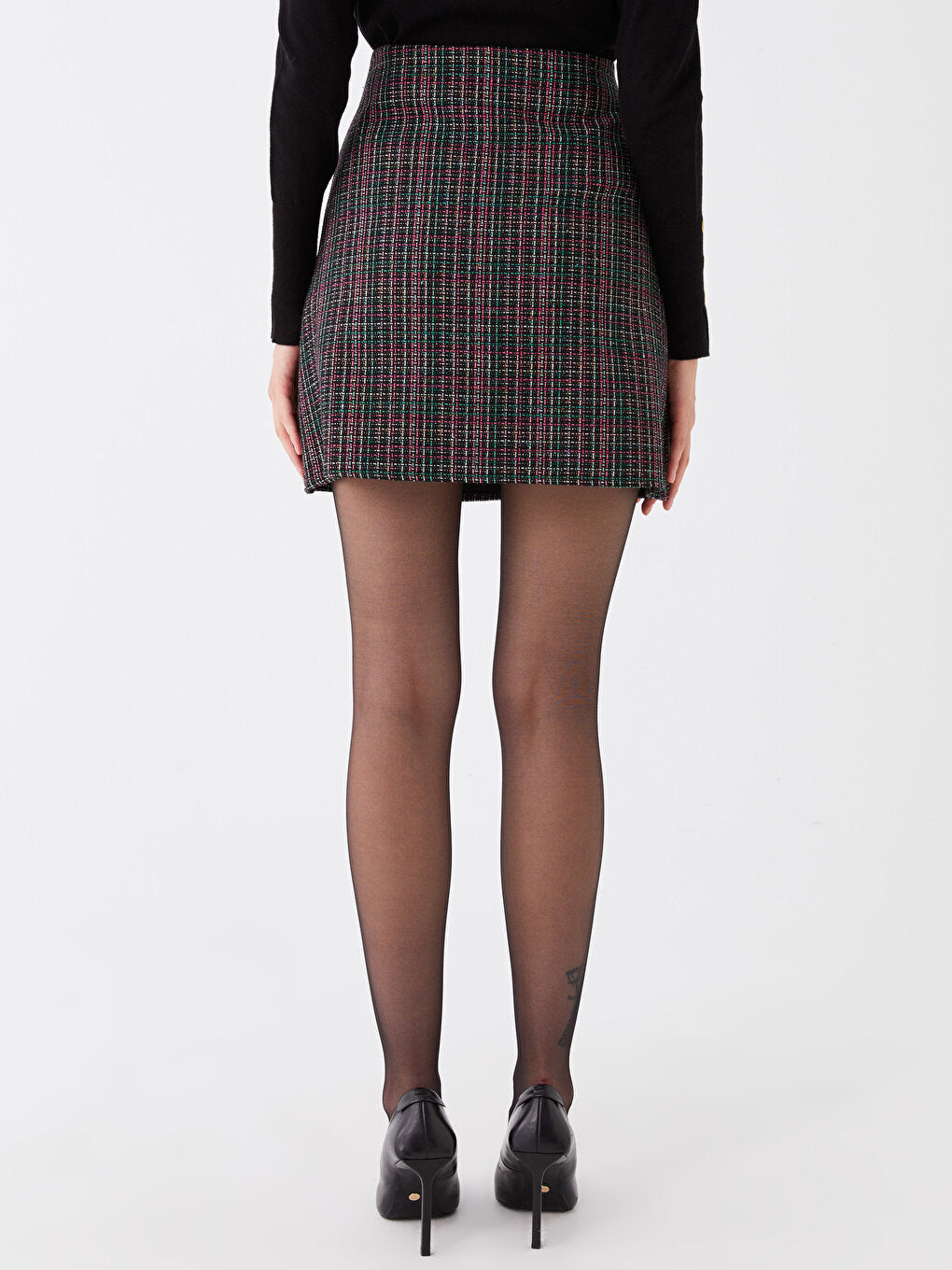 Patterned Women's Tweed Skirt with Zipper Waist