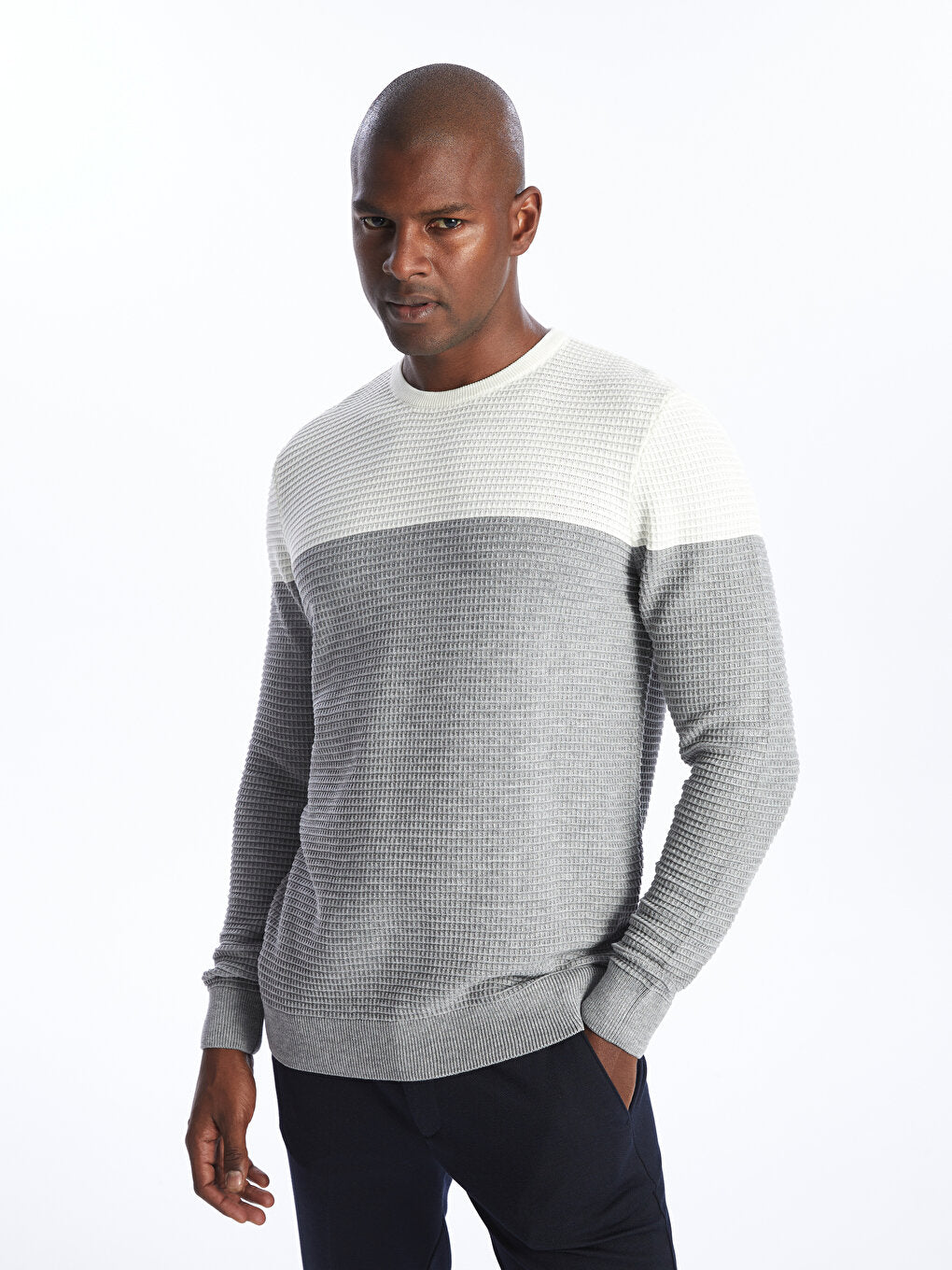 Crew Neck Long Sleeve Color Block Men's Knitwear Sweater