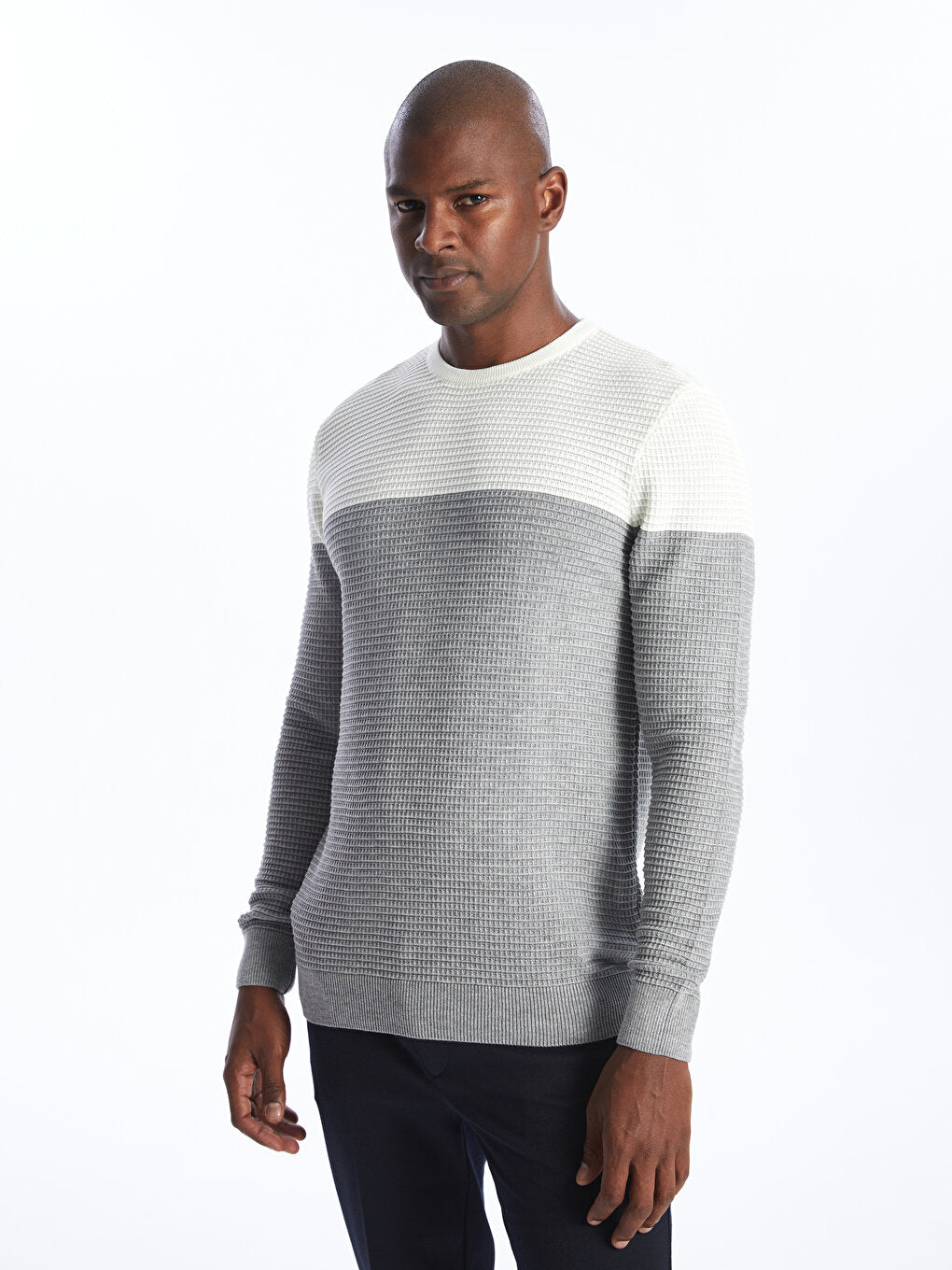 Crew Neck Long Sleeve Color Block Men's Knitwear Sweater