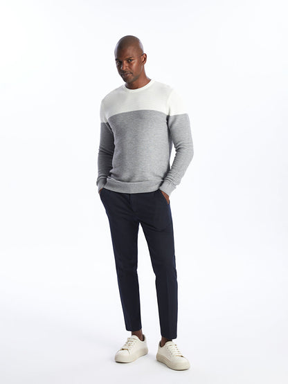 Crew Neck Long Sleeve Color Block Men's Knitwear Sweater