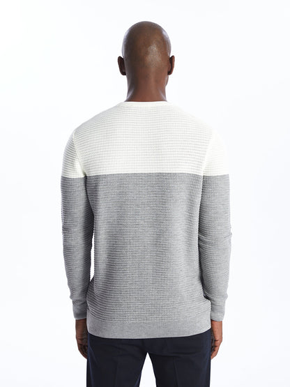 Crew Neck Long Sleeve Color Block Men's Knitwear Sweater