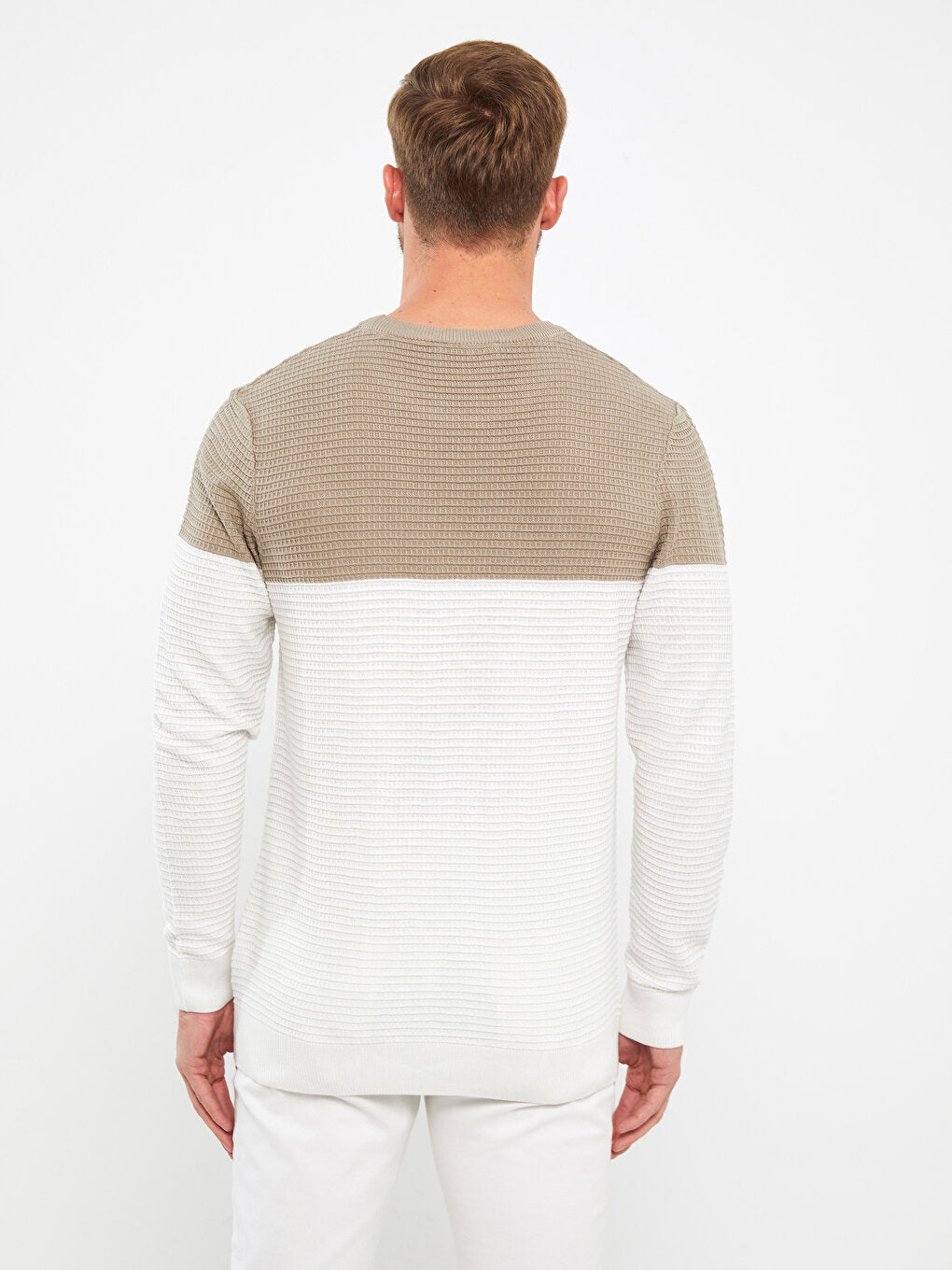 Crew Neck Long Sleeve Color Block Men's Knitwear Sweater