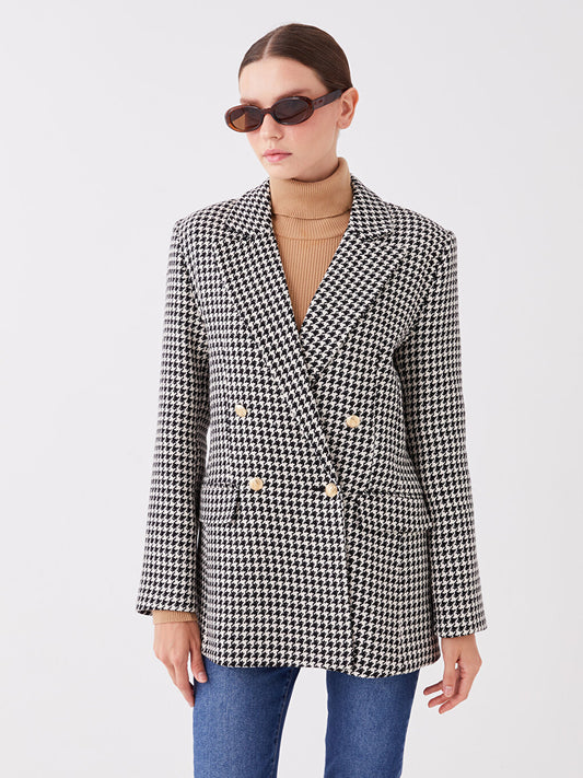 Patterned Long Sleeve Women's Tweed Blazer Jacket