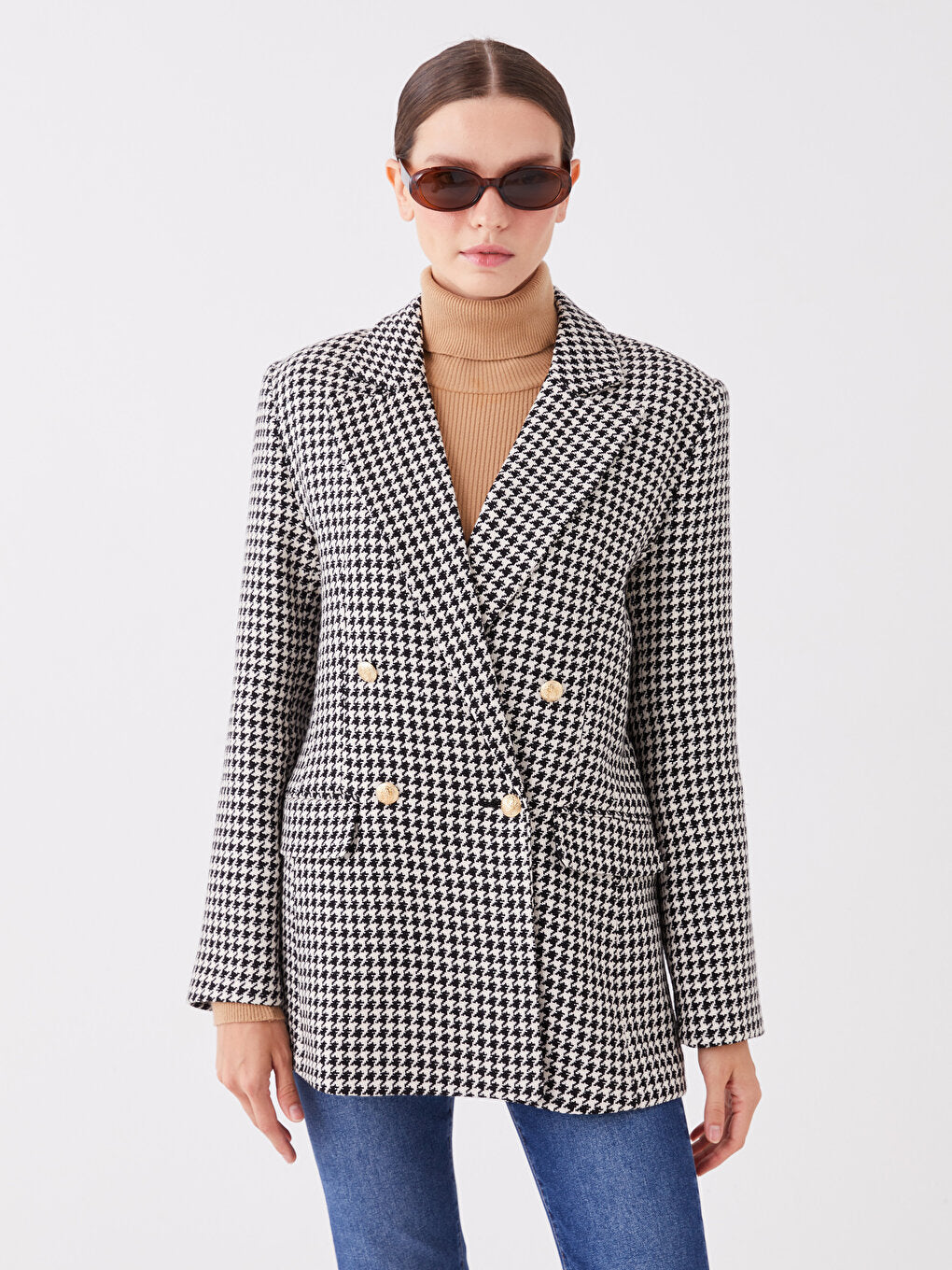 Patterned Long Sleeve Women's Tweed Blazer Jacket