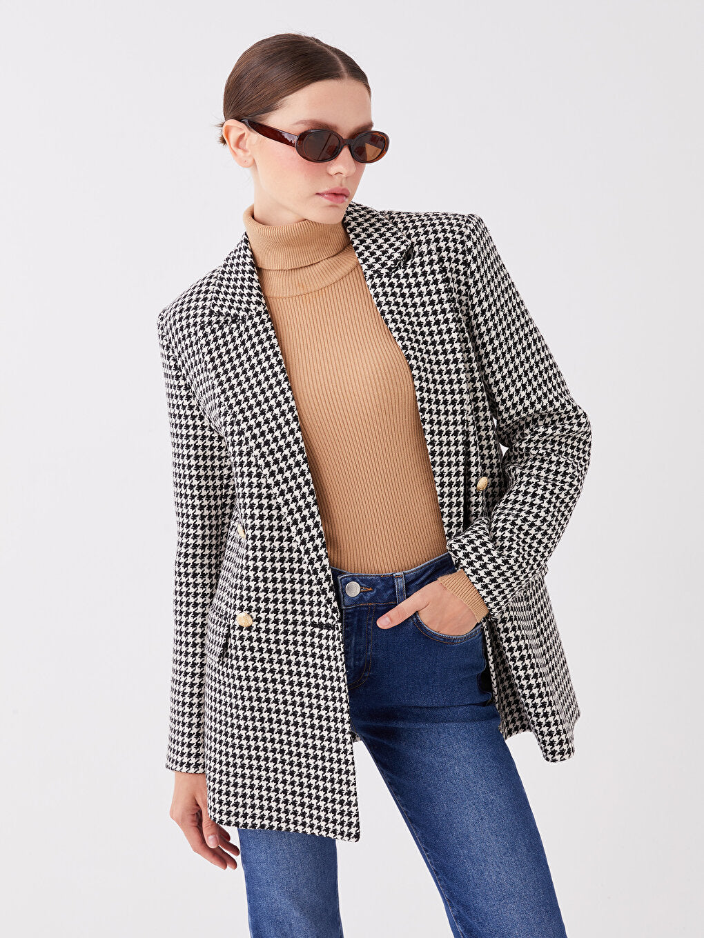 Patterned Long Sleeve Women's Tweed Blazer Jacket