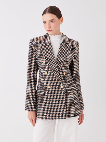 Patterned Long Sleeve Women's Tweed Blazer Jacket