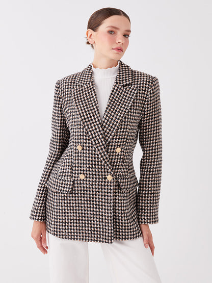 Patterned Long Sleeve Women's Tweed Blazer Jacket