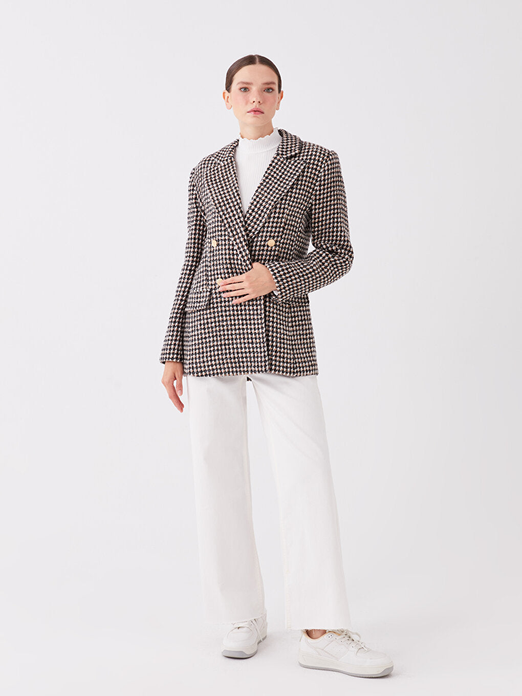 Patterned Long Sleeve Women's Tweed Blazer Jacket