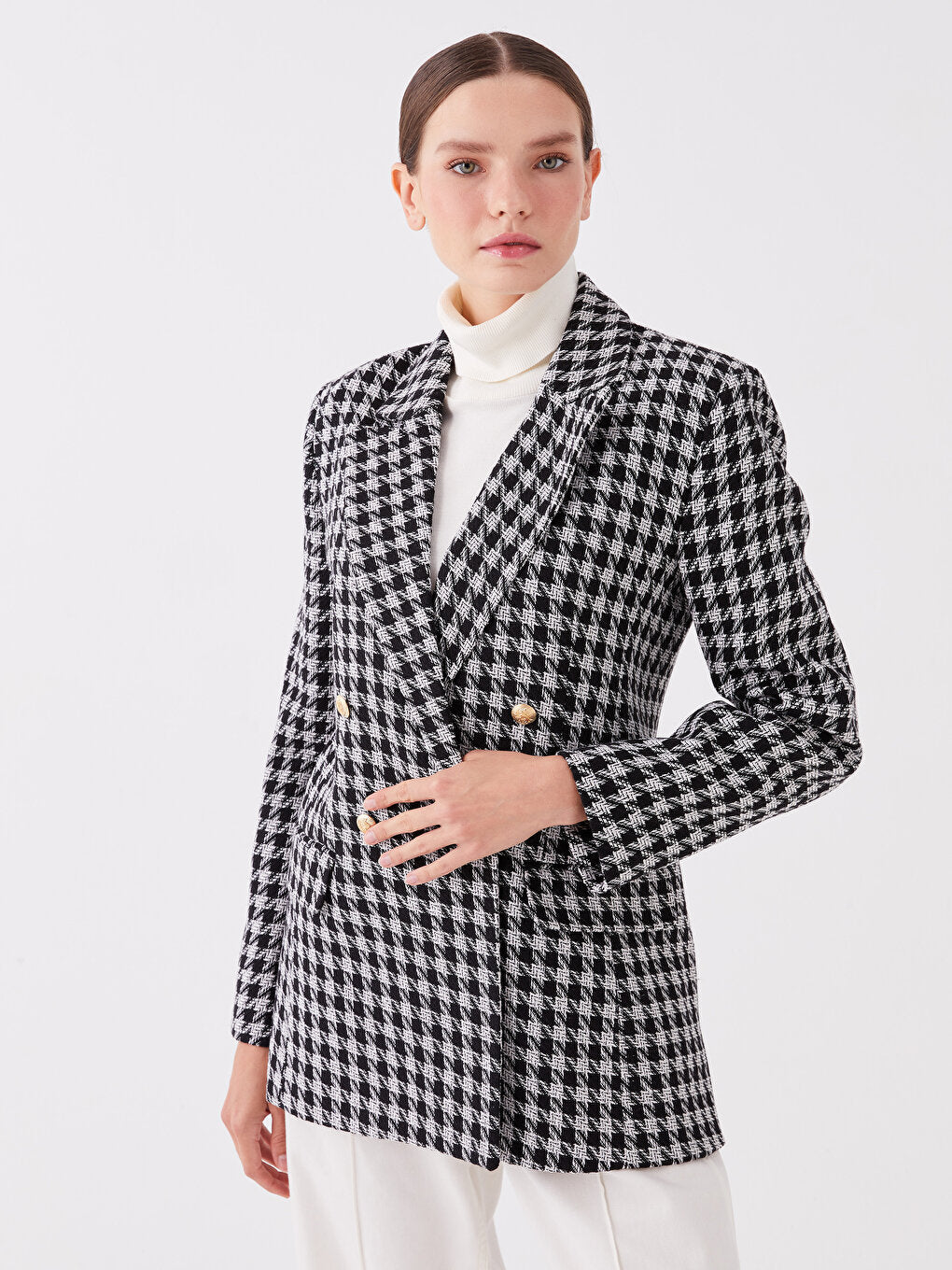 Patterned Long Sleeve Women's Tweed Blazer Jacket