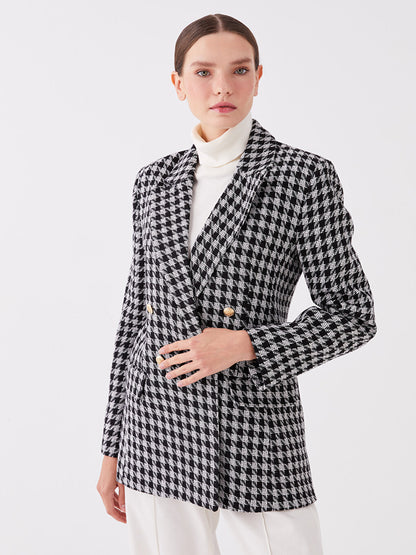 Patterned Long Sleeve Women's Tweed Blazer Jacket