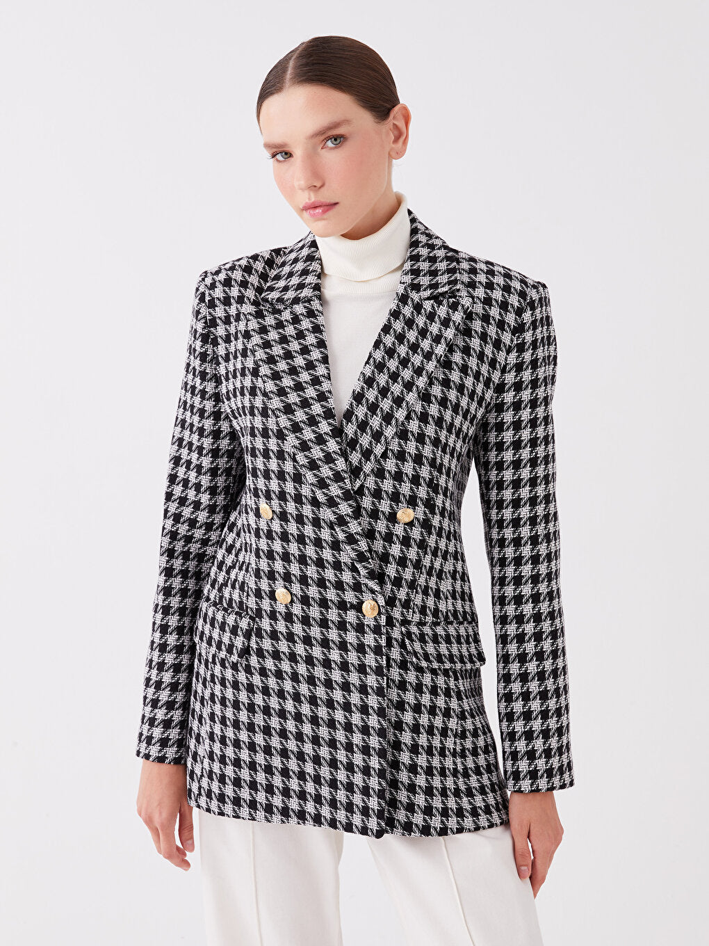 Patterned Long Sleeve Women's Tweed Blazer Jacket