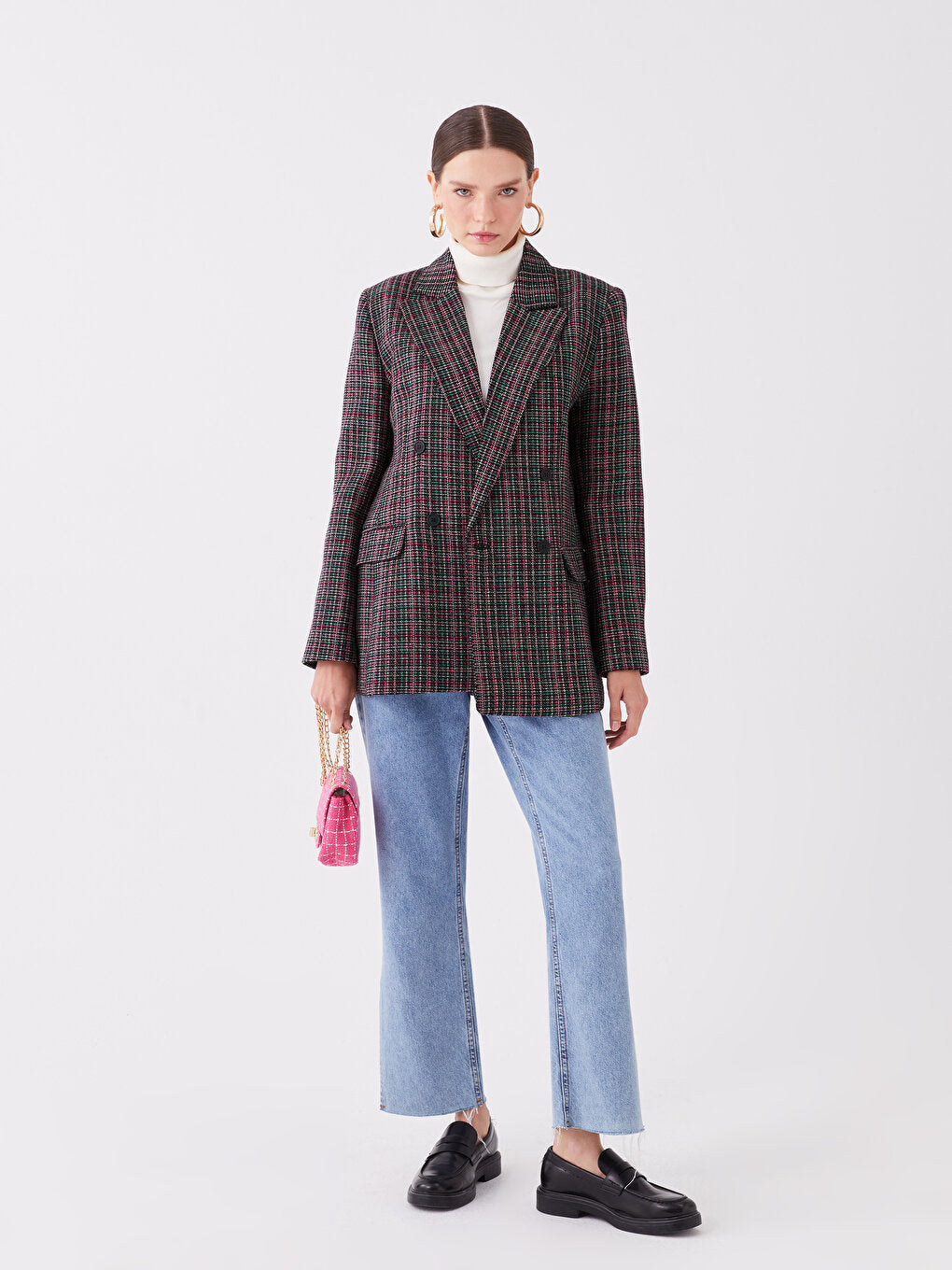 Patterned Long Sleeve Women's Tweed Blazer Jacket