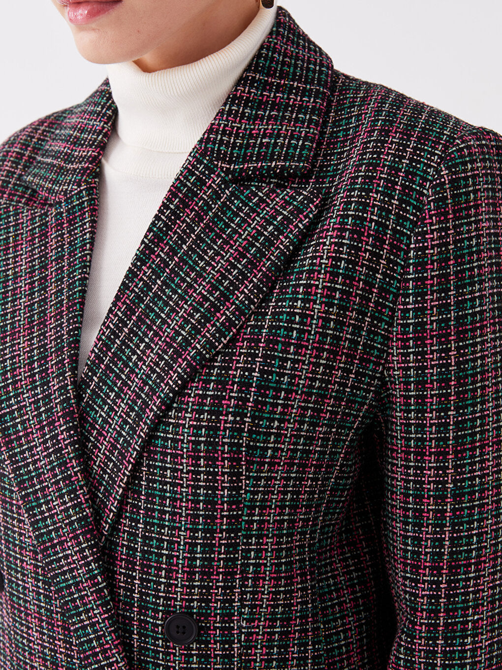 Patterned Long Sleeve Women's Tweed Blazer Jacket