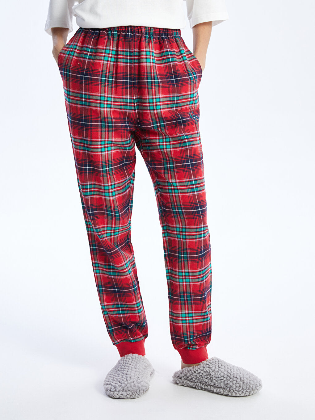 Plaid Women's Jogger Pajama Bottoms with Elastic Waist