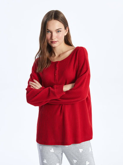 Crew Neck Plain Long Sleeve Women's Pajama Top