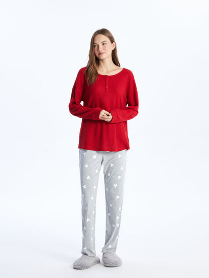 Crew Neck Plain Long Sleeve Women's Pajama Top