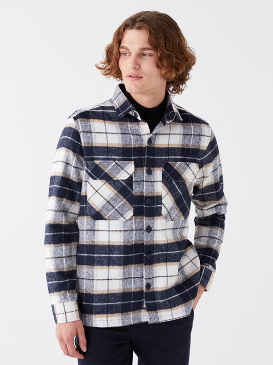 Comfortable Fit Long Sleeve Plaid Men's Shirt Jacket