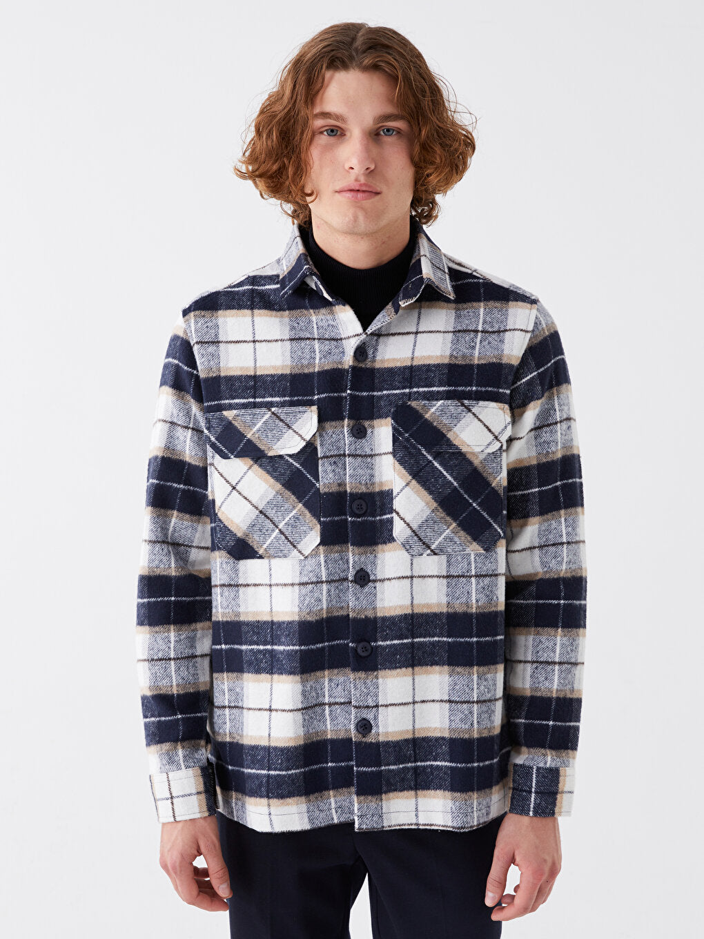 Comfortable Fit Long Sleeve Plaid Men's Shirt Jacket