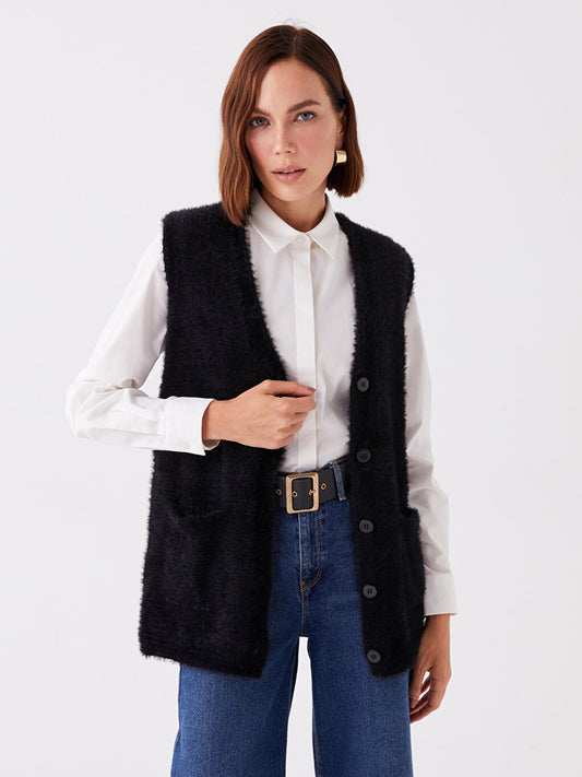 Women's V-Neck Plain Knitwear Vest