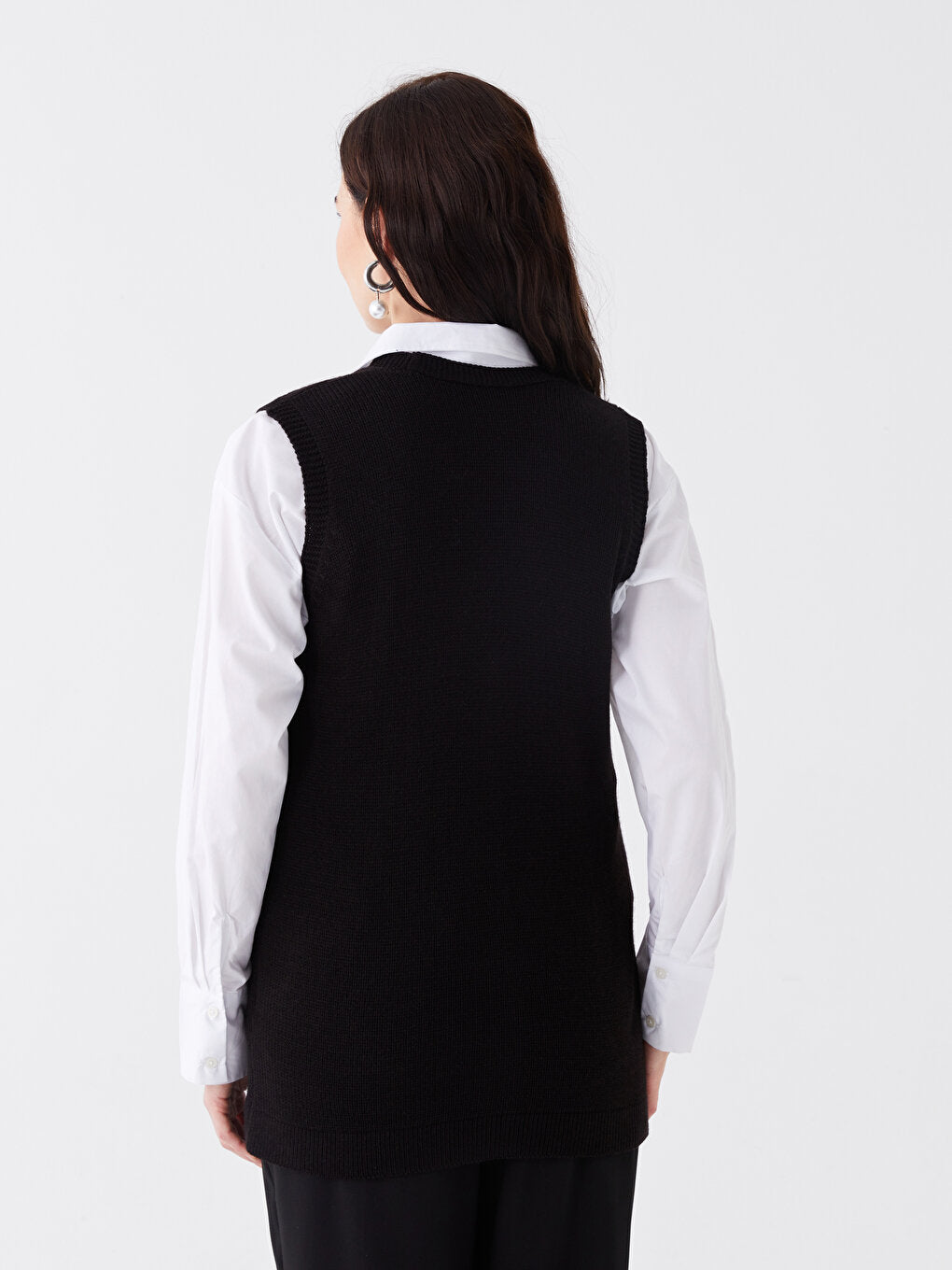 V-Neck Self-Patterned Women's Knitwear Vest