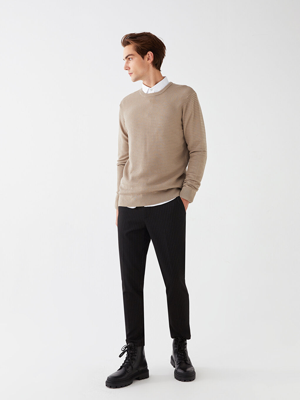 Crew Neck Long Sleeve Men's Knitwear Sweater