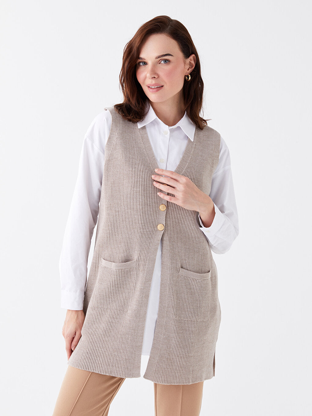 Women's V-Neck Plain Knitwear Vest