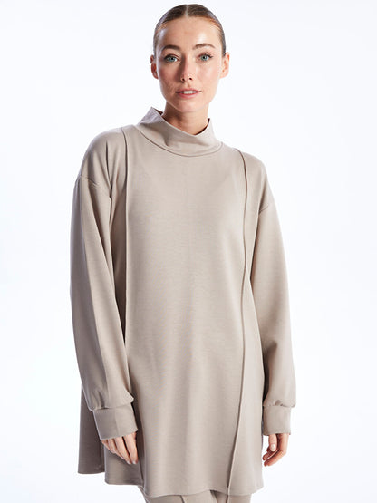 High Collar Plain Long Sleeve Women's Tunic