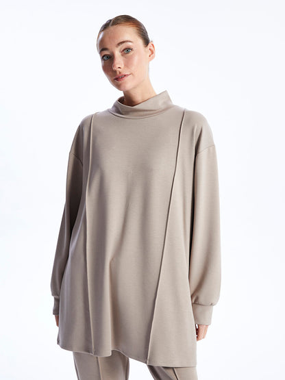 High Collar Plain Long Sleeve Women's Tunic