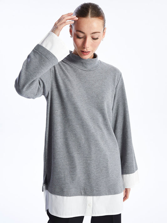 High Collar Plain Long Sleeve Women's Tunic