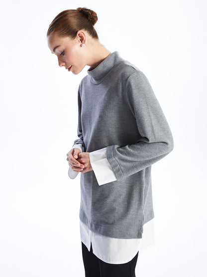 High Collar Plain Long Sleeve Women's Tunic