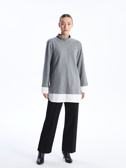 High Collar Plain Long Sleeve Women's Tunic