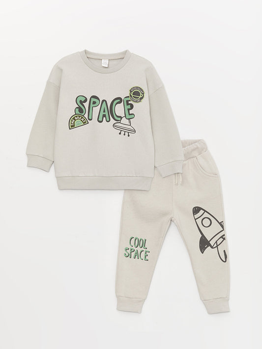 Crew Neck Long Sleeve Printed Baby Boy Sweatshirt and Sweatpants 2-Piece Set