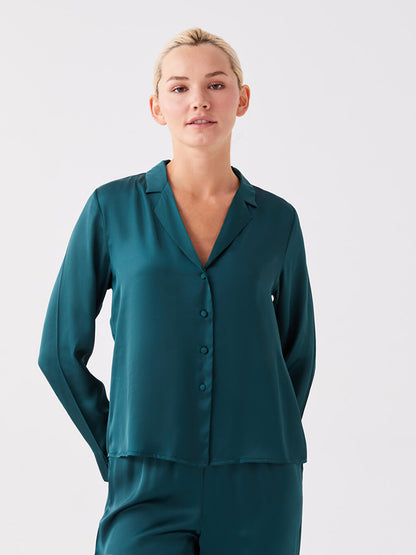 Shirt Collar Plain Long Sleeve Satin Women's Pajama Set