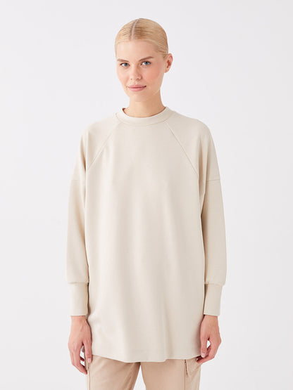 Crew Neck Plain Long Sleeve Oversized Women's Tunic