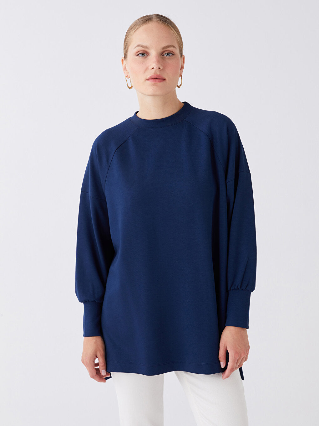 Crew Neck Plain Long Sleeve Oversize Women's Tunic