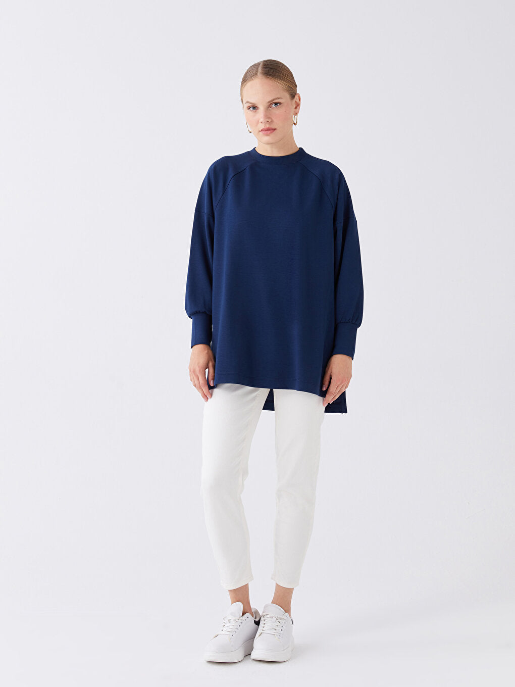 Crew Neck Plain Long Sleeve Oversize Women's Tunic