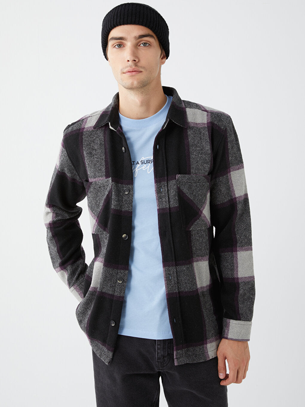 Regular Fit Long Sleeve Plaid Men's Lumberjack Shirt Jacket