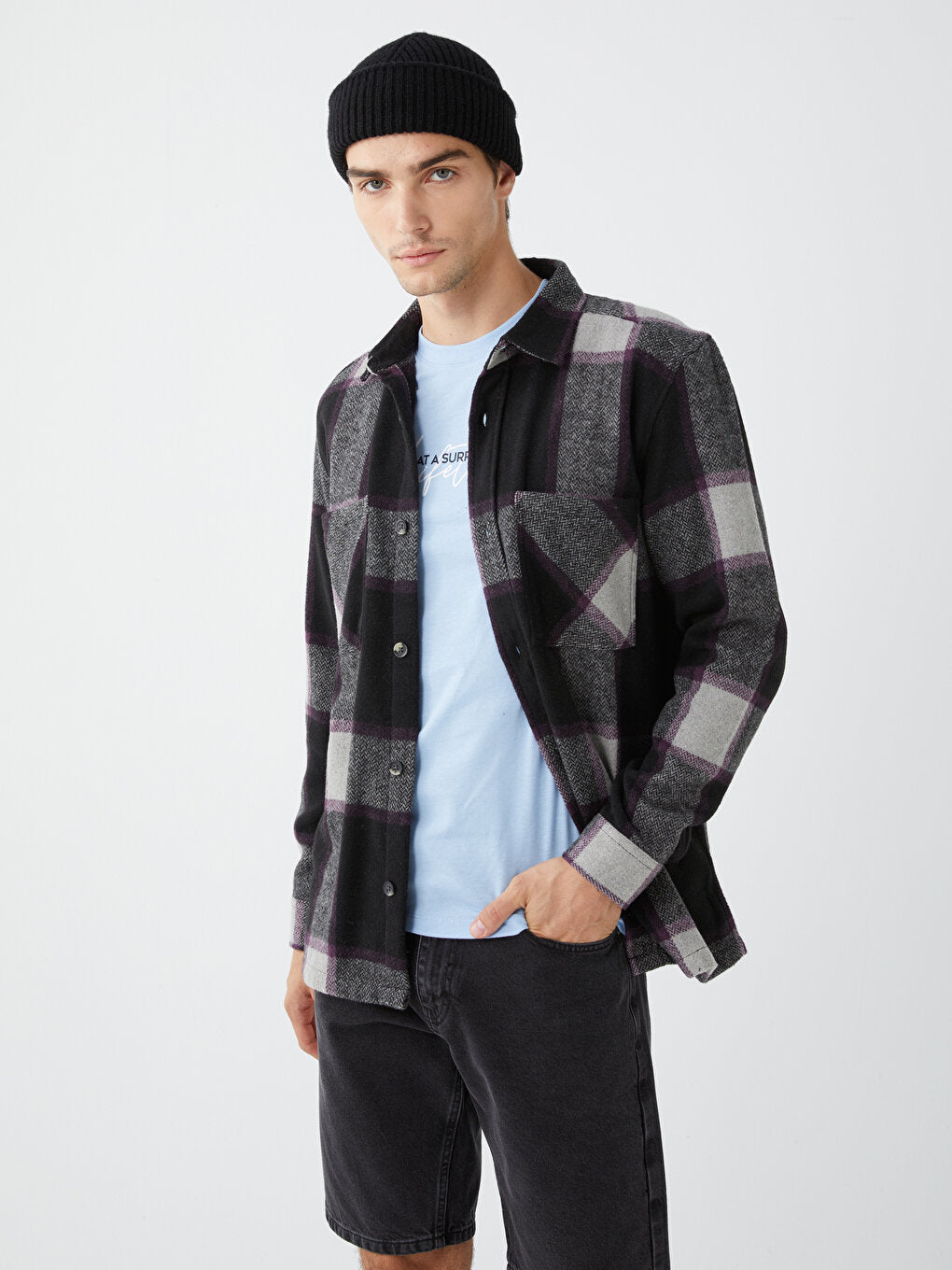 Regular Fit Long Sleeve Plaid Men's Lumberjack Shirt Jacket