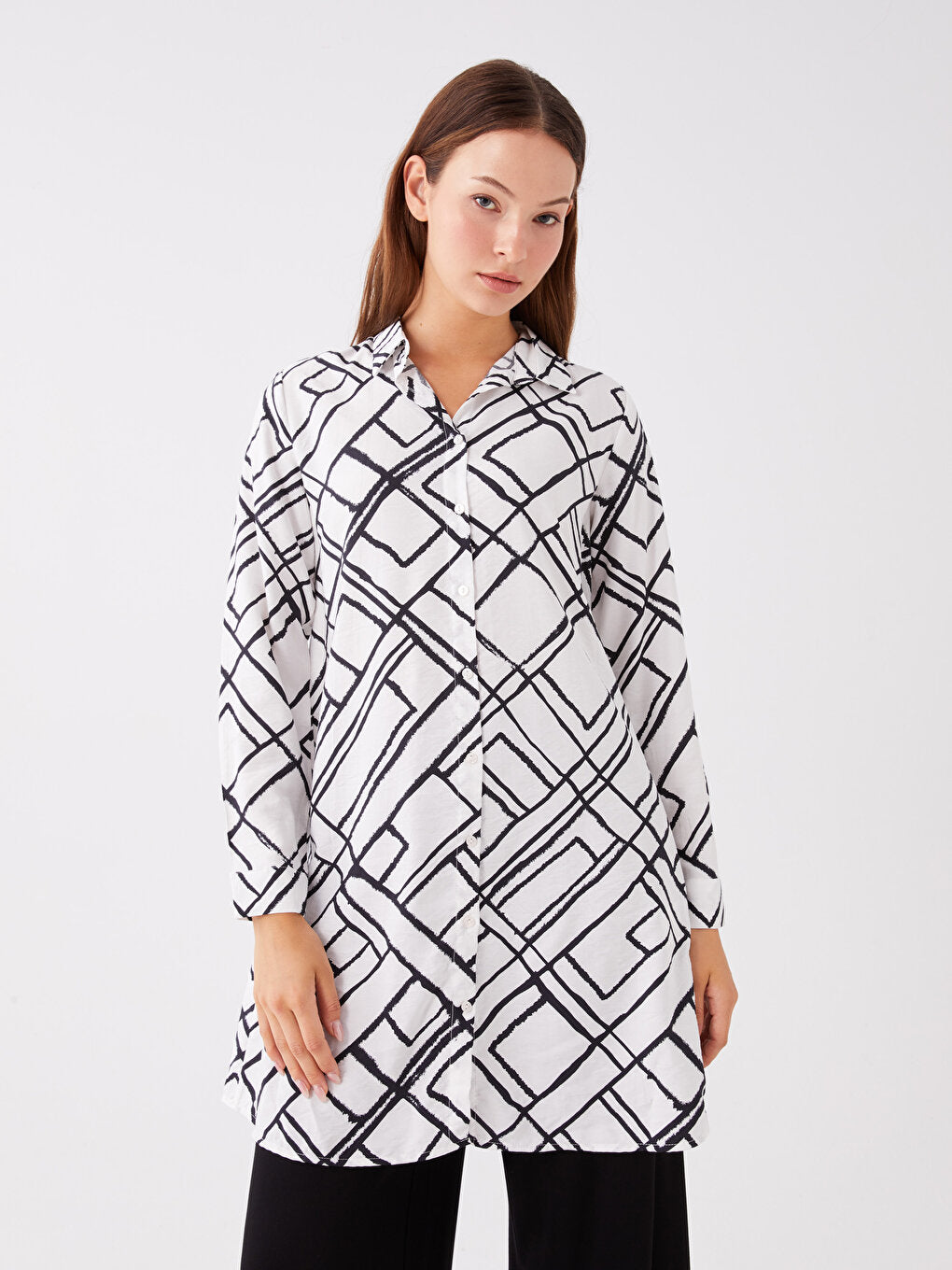 Patterned Long Sleeve Women's Shirt Tunic