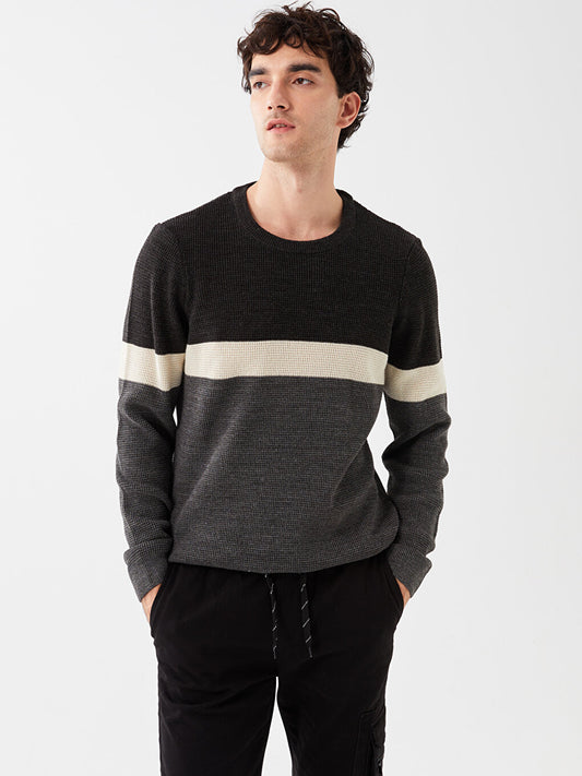 Crew Neck Long Sleeve Color Block Men's Knitwear Sweater